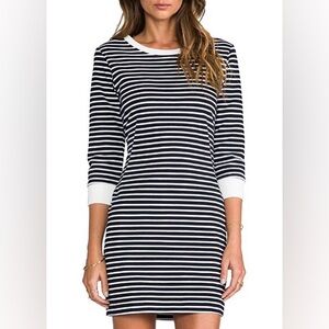 THEORY • Bimini Zamion Navy and White Nautical Striped Cotton Blend Mini Dress